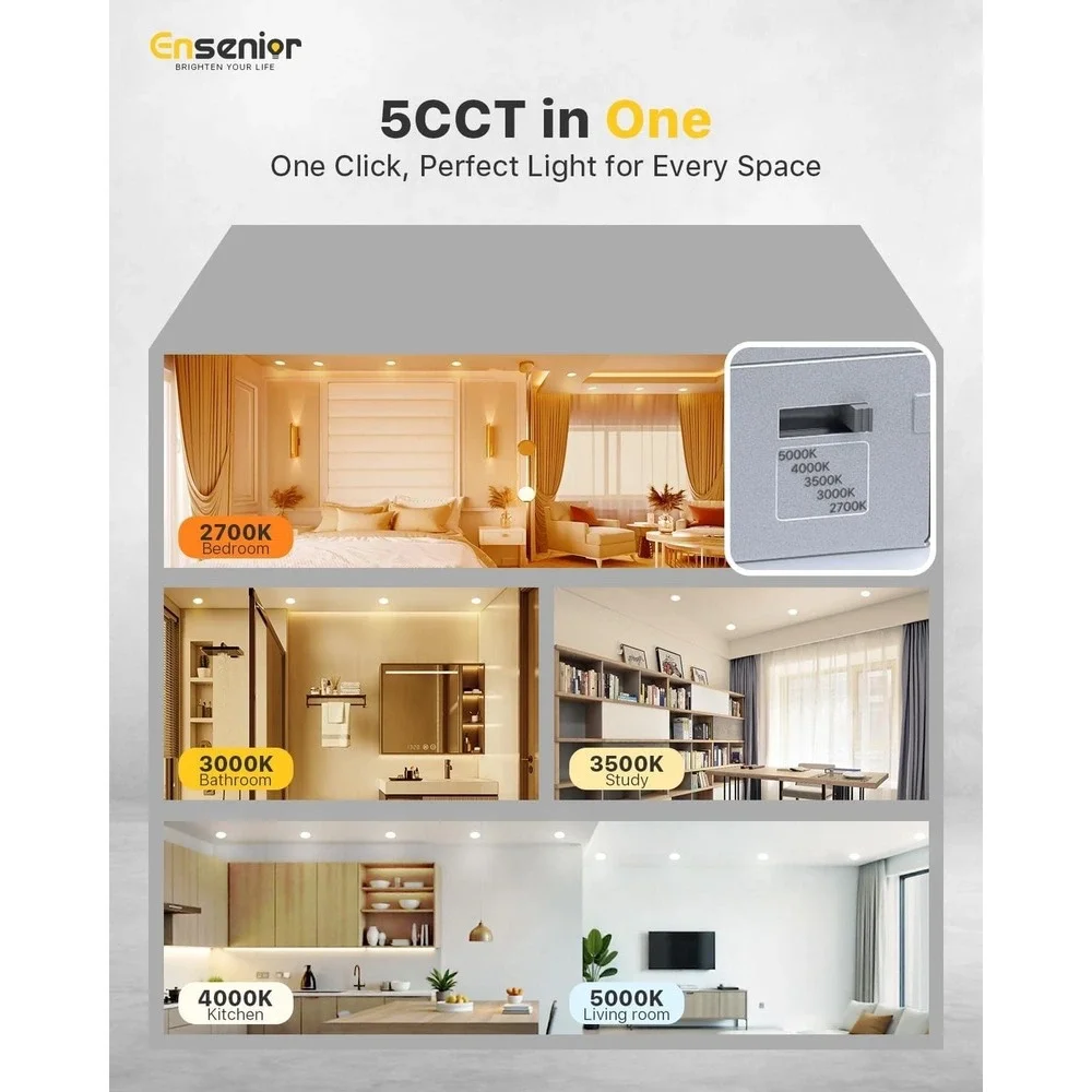 6 Pack Ensenior 4 Inch LED Ceiling Recessed Lights Dimmable‎ 5CCT 750LM 9W